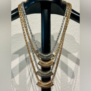 Vintage Gold and Silver Tone Multi Strand Pendant Necklace